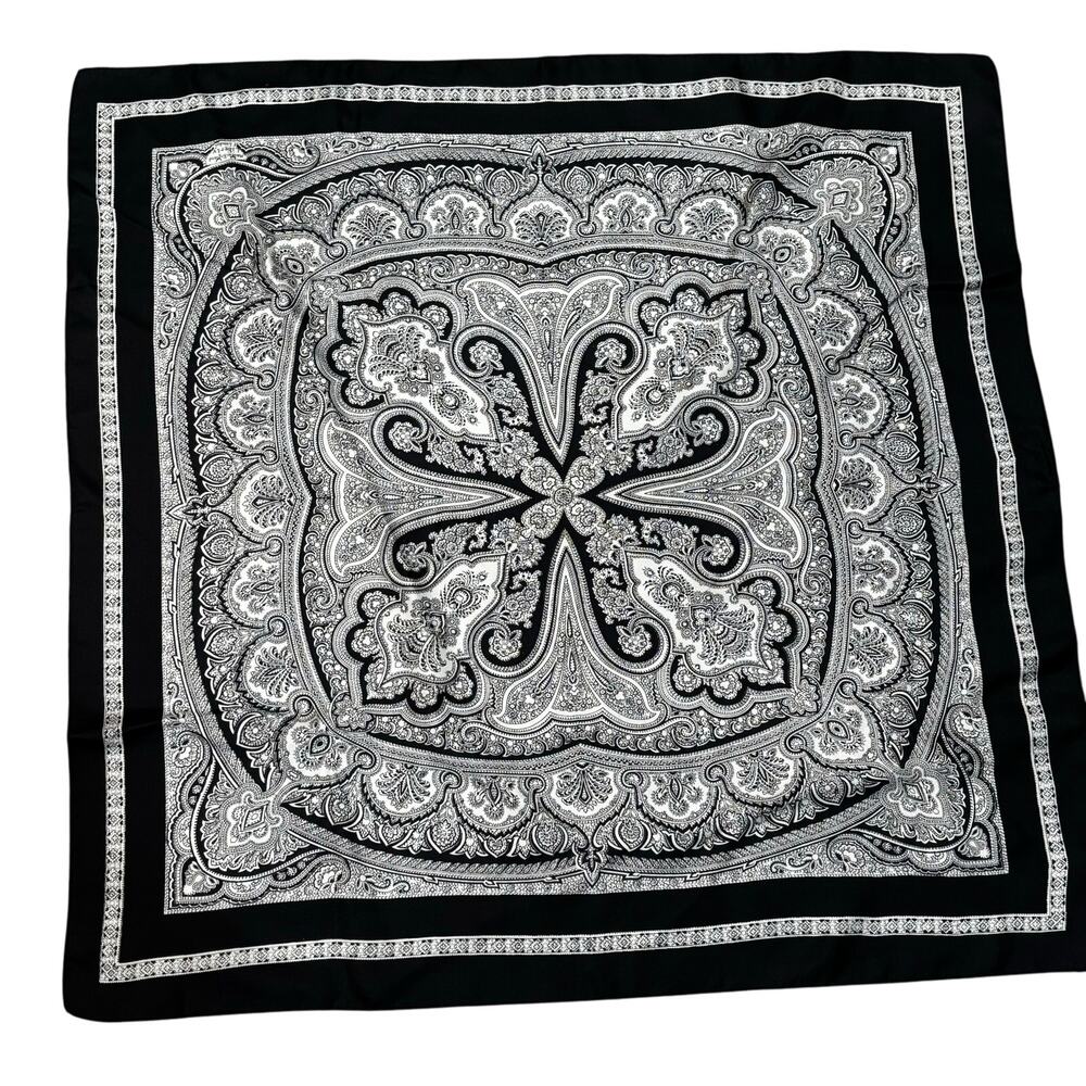 Vintage black & white silk scarf mod paisley geometric print monochrome square